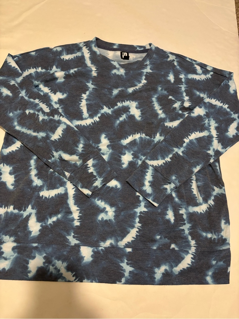 Ideology  Blue and White Tie-Dye Crewneck Sweatshirt